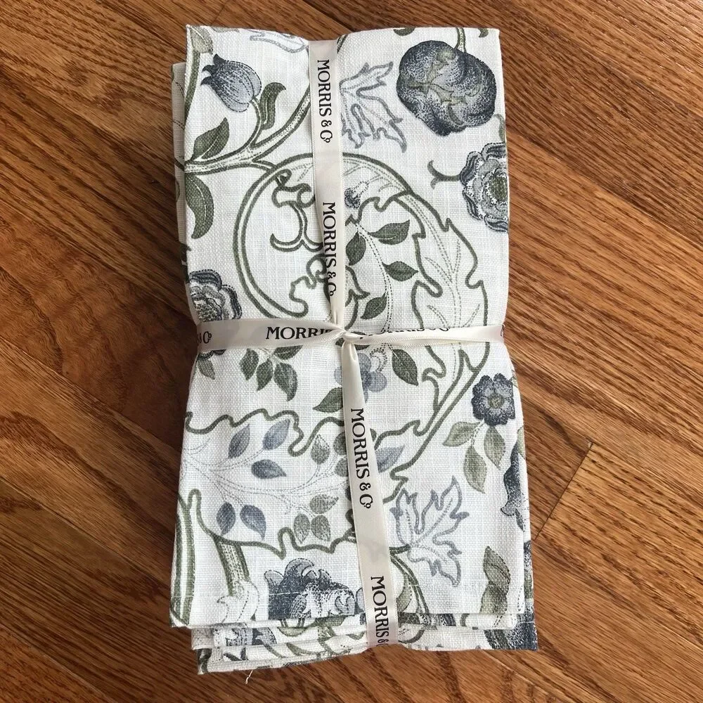 William Morris & Co set of 8 Mary Isobel Floral Table Napkins Cotton 20x20 NEW